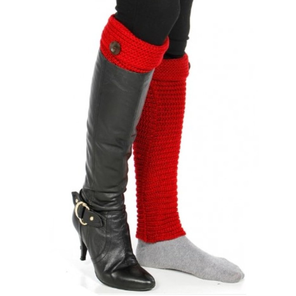Knit long leg warmers - Red